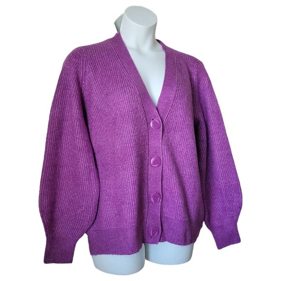 Esmara NWT Purple V-Neck Button-up Oversized Knit Ribbed Carigan Plus 1X 16/18 - Picture 2 of 6